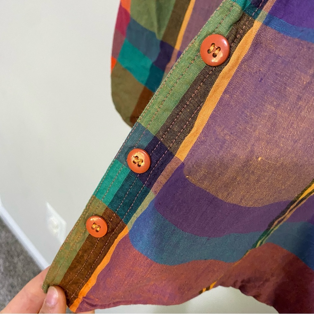 VTG-08 80’s 90’s true vintage Colorful Plaid Button-Up Blouse dopamine size 8 - Picture 7 of 7